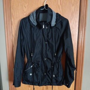 Ladies YMI Jacket Black Sz. M Lightweight With Detachable Hood And Gray Lining